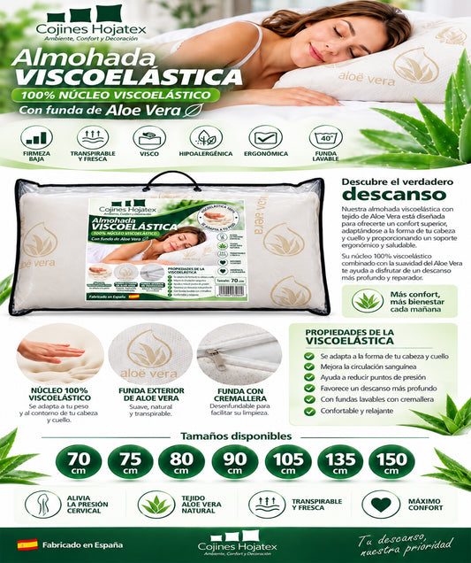 10 Almohada Viscoelástica 100% con Funda de Aloe Vera